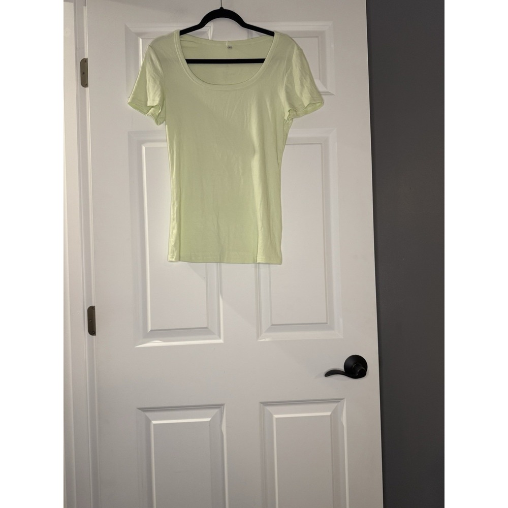 Anrabess Scoop Neck Ribbed Basic T Shirt Light Green Large Nwt